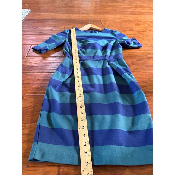 Fossil Blue Rugby Striped Short Sleeve Sheath Dress Crew Neck Back Zip SZ XS - Picture 8 of 12